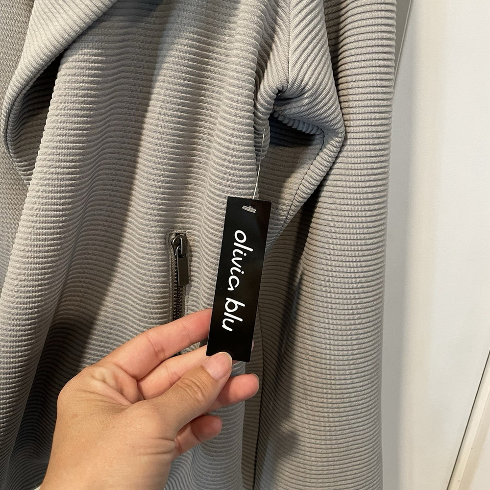 Olivia Blu Women’s Open Front Jacket Size Large Ribbed NWT Gray Modern - Picture 3 of 5